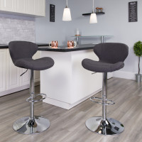 Flash Furniture CH-321-BKFAB-GG Contemporary Fabric Adjustable Height Barstool with Chrome Base in Black